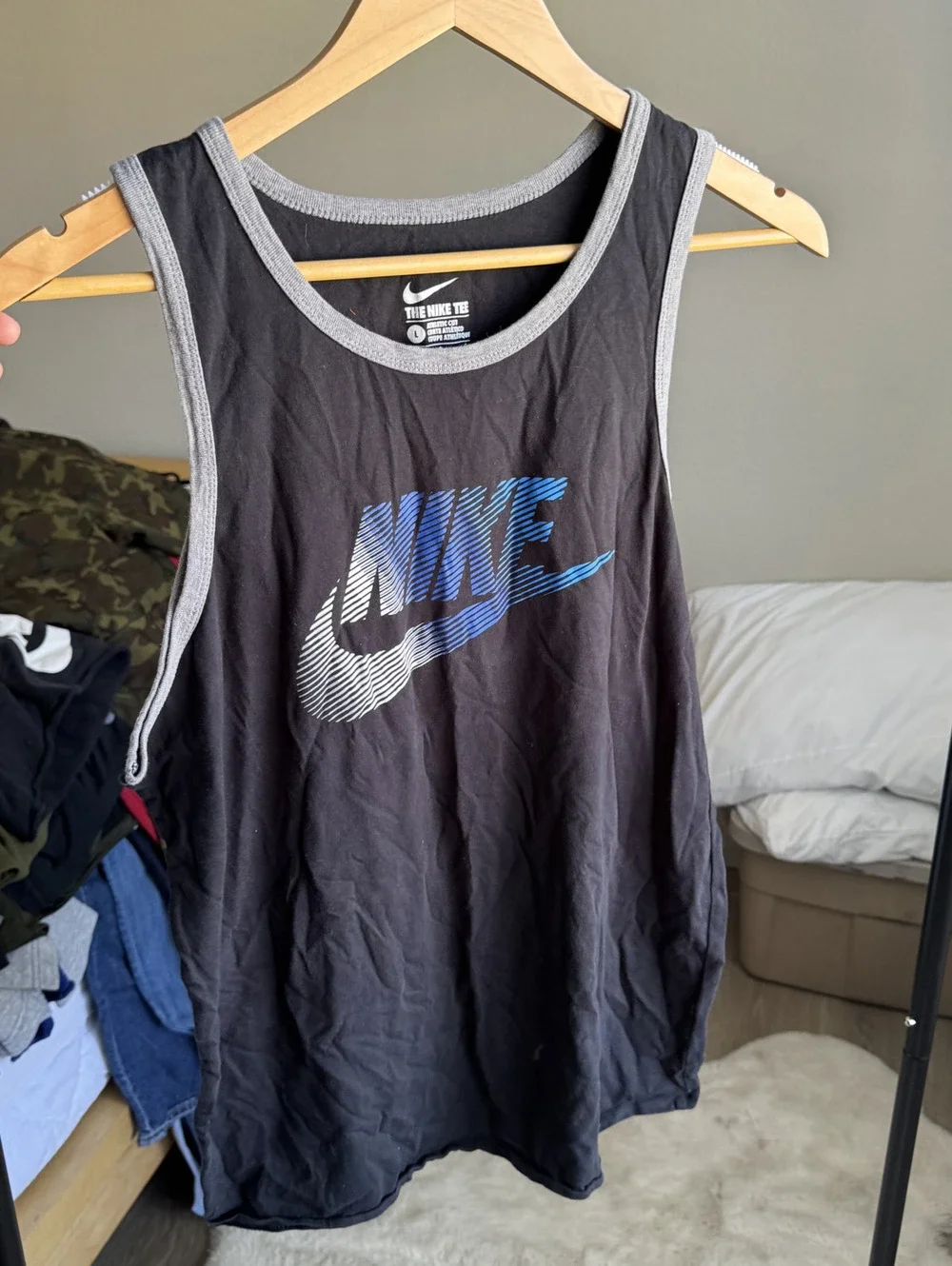 Nike Men's Athletic Cut Sleeveless Tank Top, Size Large, Black with Gradient Swo